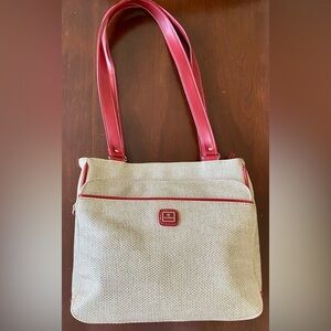 Vintage Classics Woven Shoulder Bag Beige Red Trim Purse Tote Y2K Summer Casual
